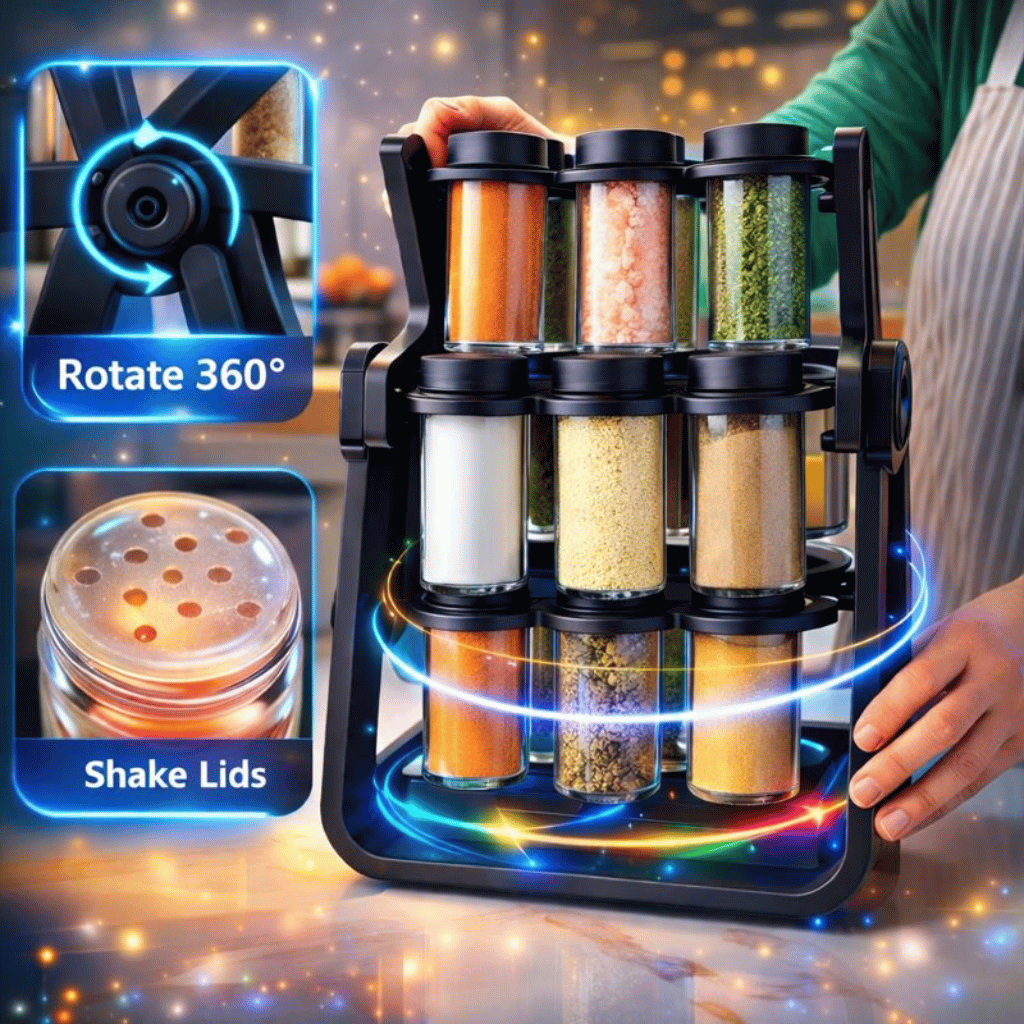 18 Empty Jar Spice Rack – Revolving Kitchen Organizer