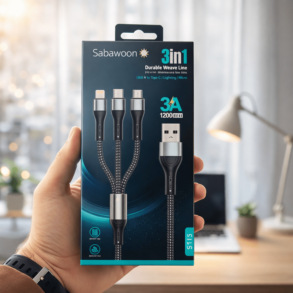 Sabawoon S113 3‑in‑1 Cable | 3A Fast Charging | Original Quality