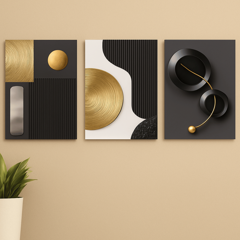 Set Of 3 Calligraphy MDF Wall Art | Laminated Painting Frame for Living Room & Office Decor