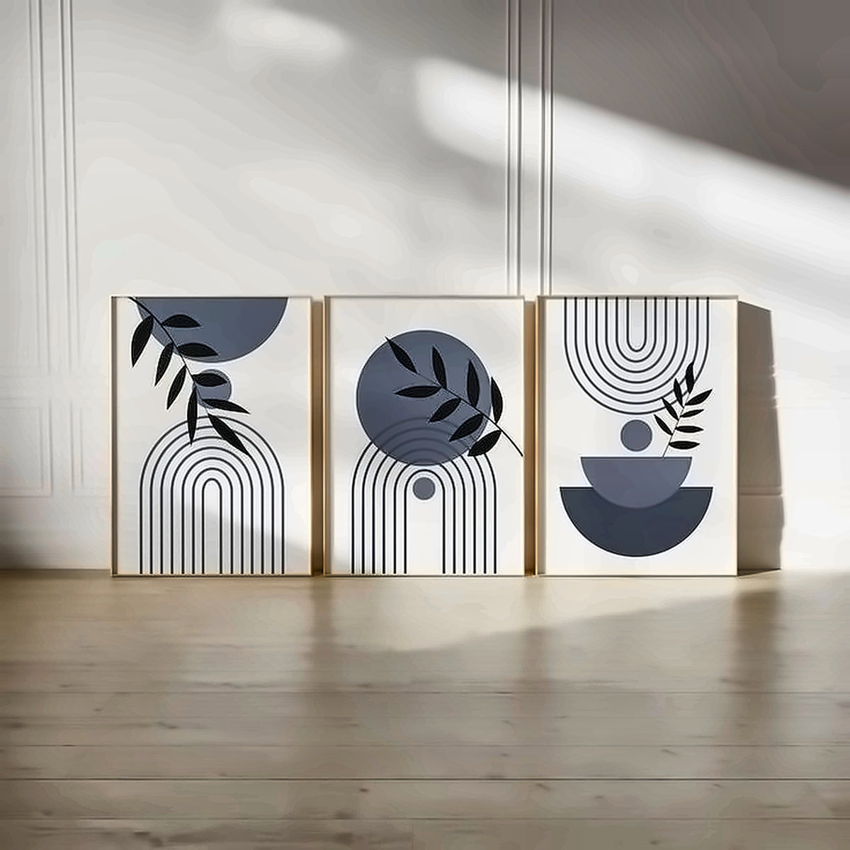 Set of 3 Abstract Botanical Wall Art Frames – 8x11" Inch