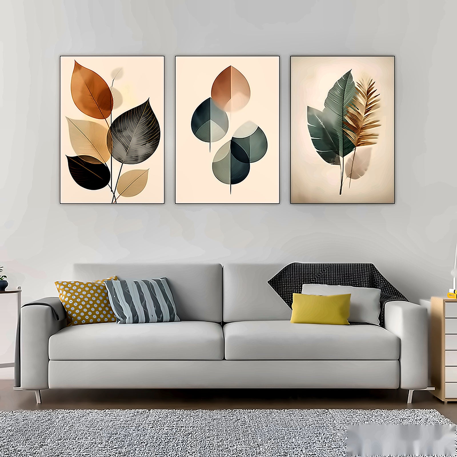 Set of 3 Botanical Wall Art Frames – 8x11" Wood with Adhesive Backing