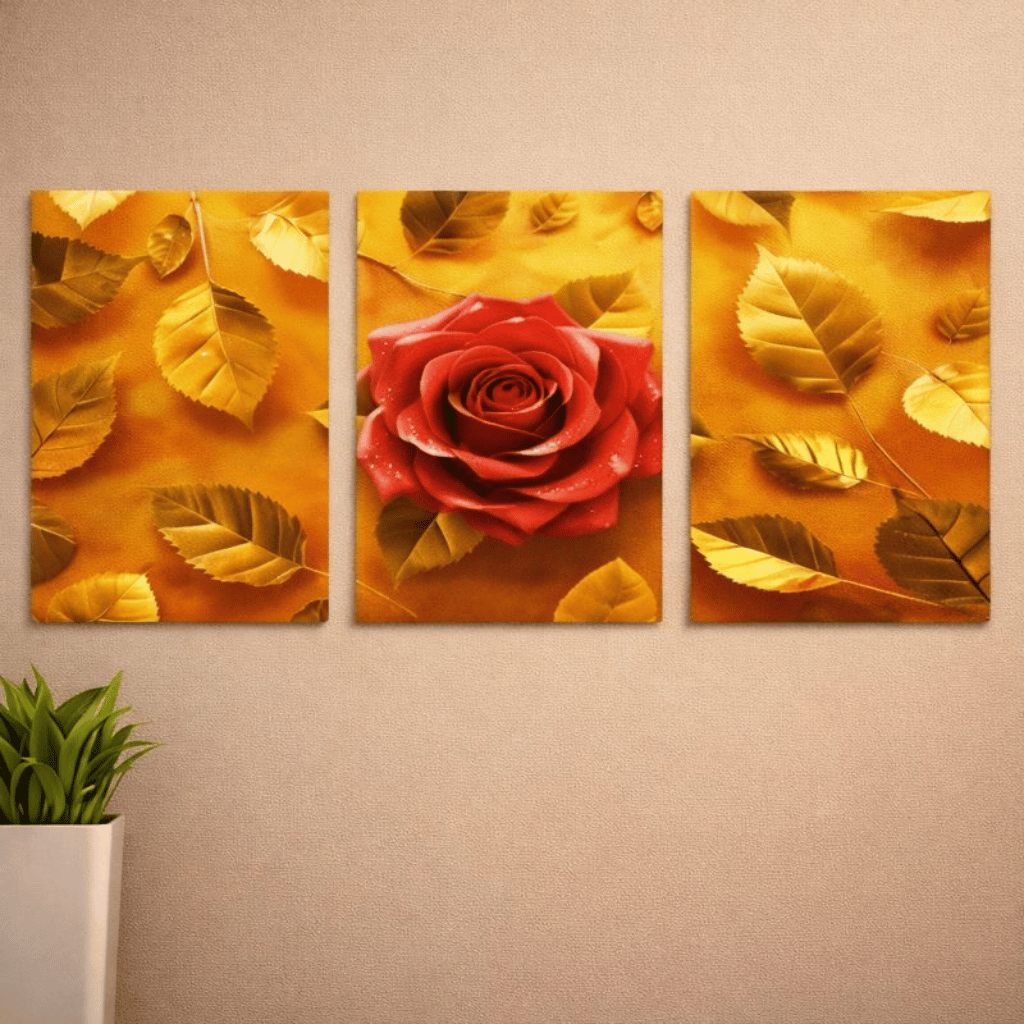 Set of 3 Flower Wall Art Frames Premium Spiritual Wall Décor with Easy Stick Back (8×11 Inches)