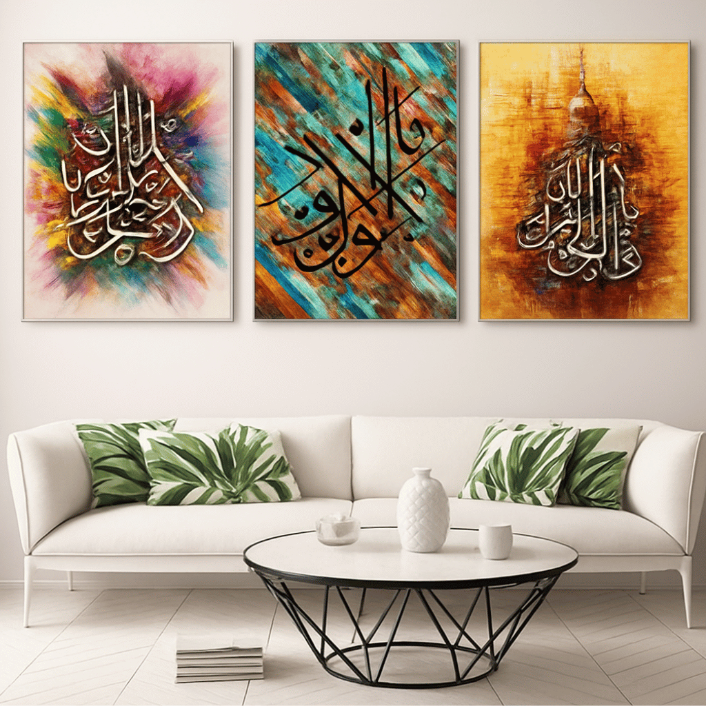 Set of 3 Islamic Sticky Wooden Canvas Frames For Wall Decore Aesthatic Art