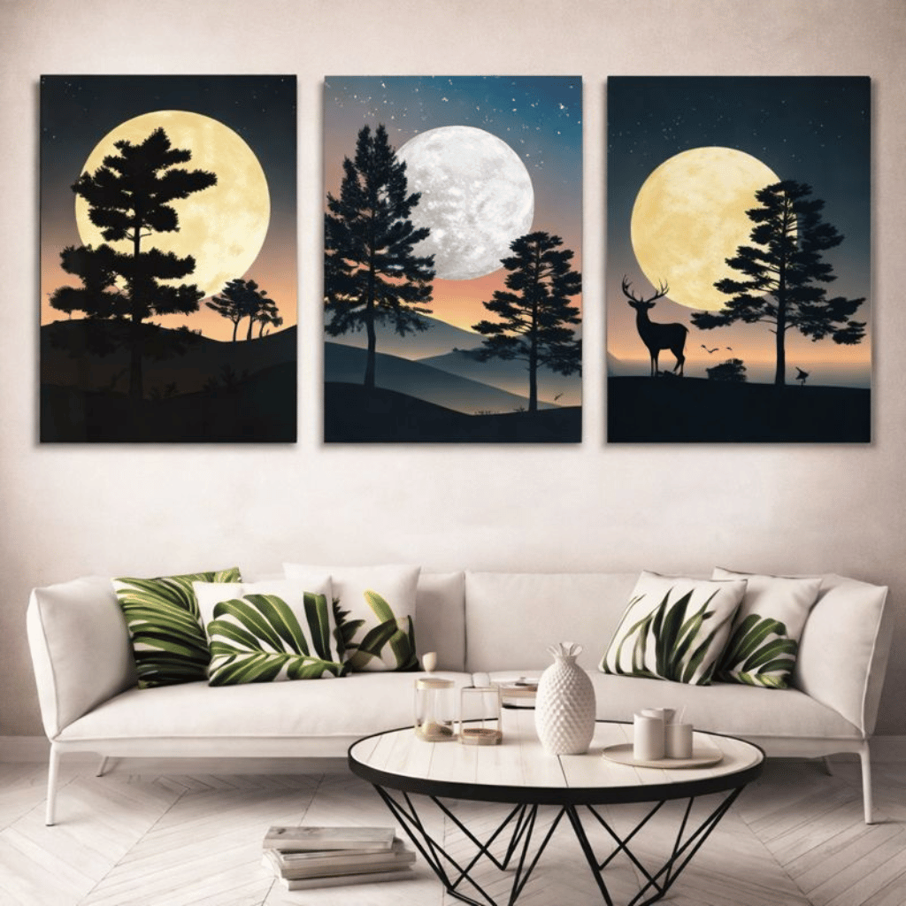 Set of 3 Night Moon Wall Art Paintings Phototile Frames for Wall Decor