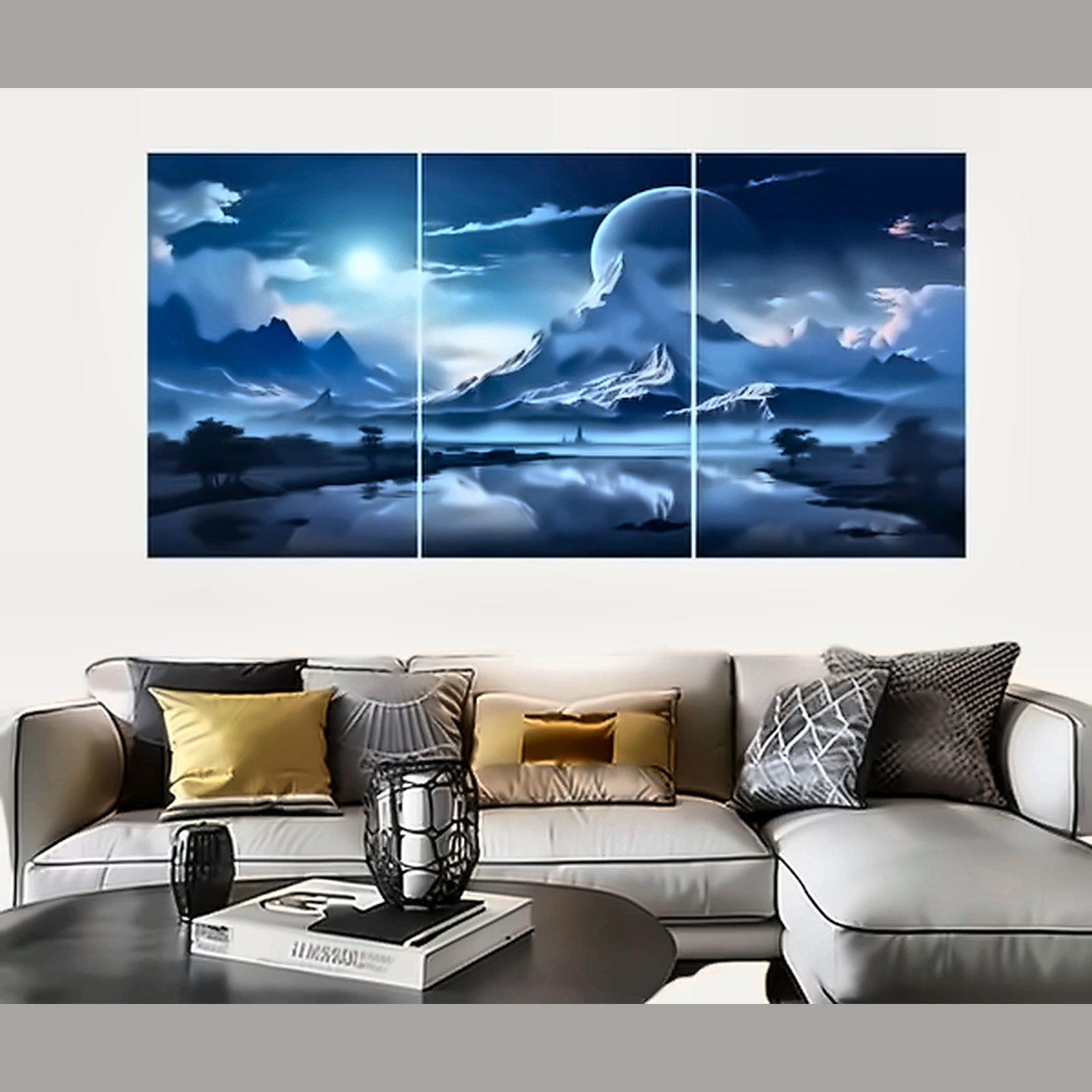 Set of 3 Surreal Landscape Wall Art Frames – 8x11" Wood with Adhesive Backing