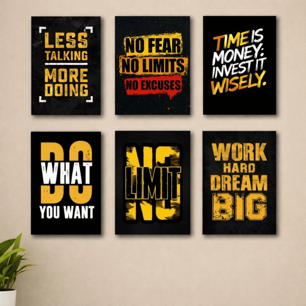 Set of 6 Motivational Wall Art Wooden Phototile Frames for Wall Decor