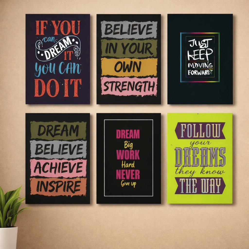 Set of 6 Motivational Wooden Wall Art Phototile Frames Spiritual Touch Stylish Decor for Elegant Home Interiors