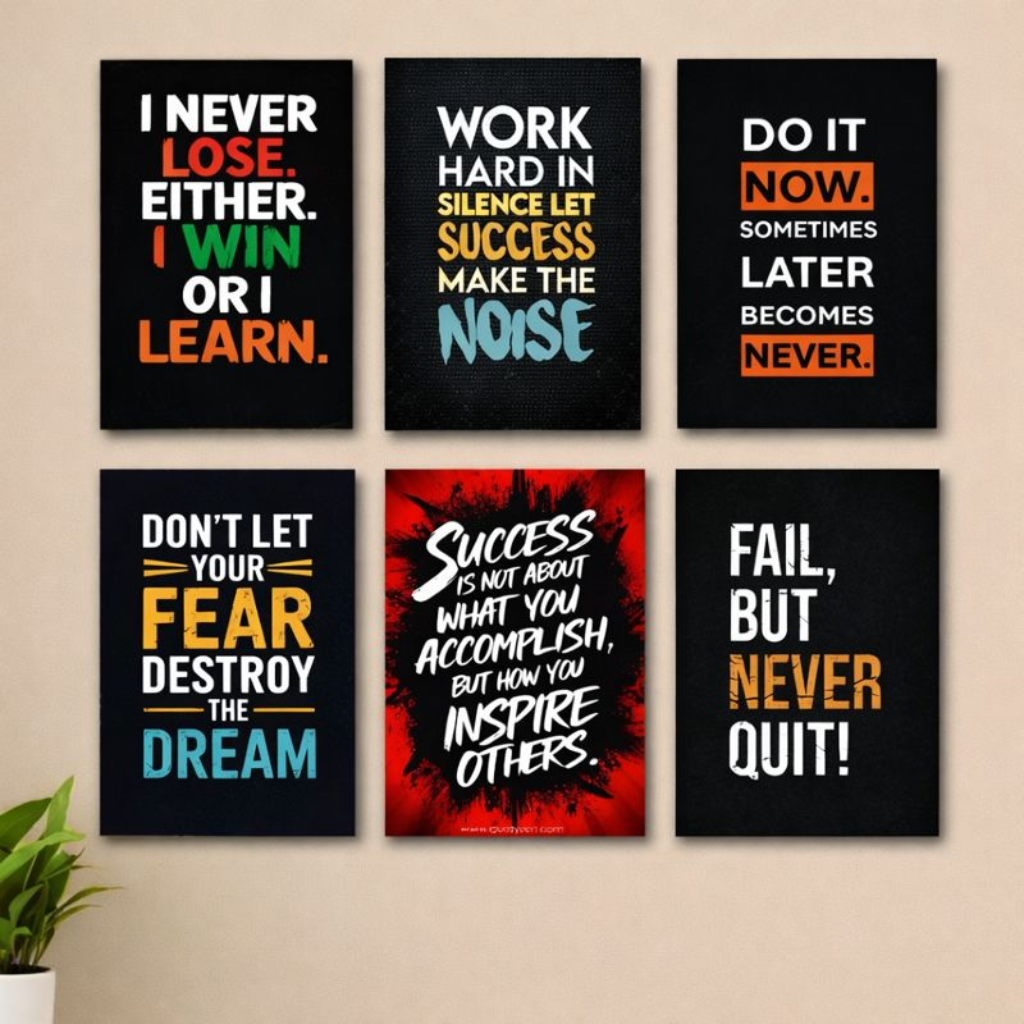 Set of 6 Motivational Wall Art Wooden Phototile Frames for Wall Decor