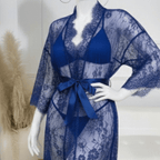 3 Piece Net Gown Set with Bra & Panty | Soft Lace Robe Lingerie | Free Size