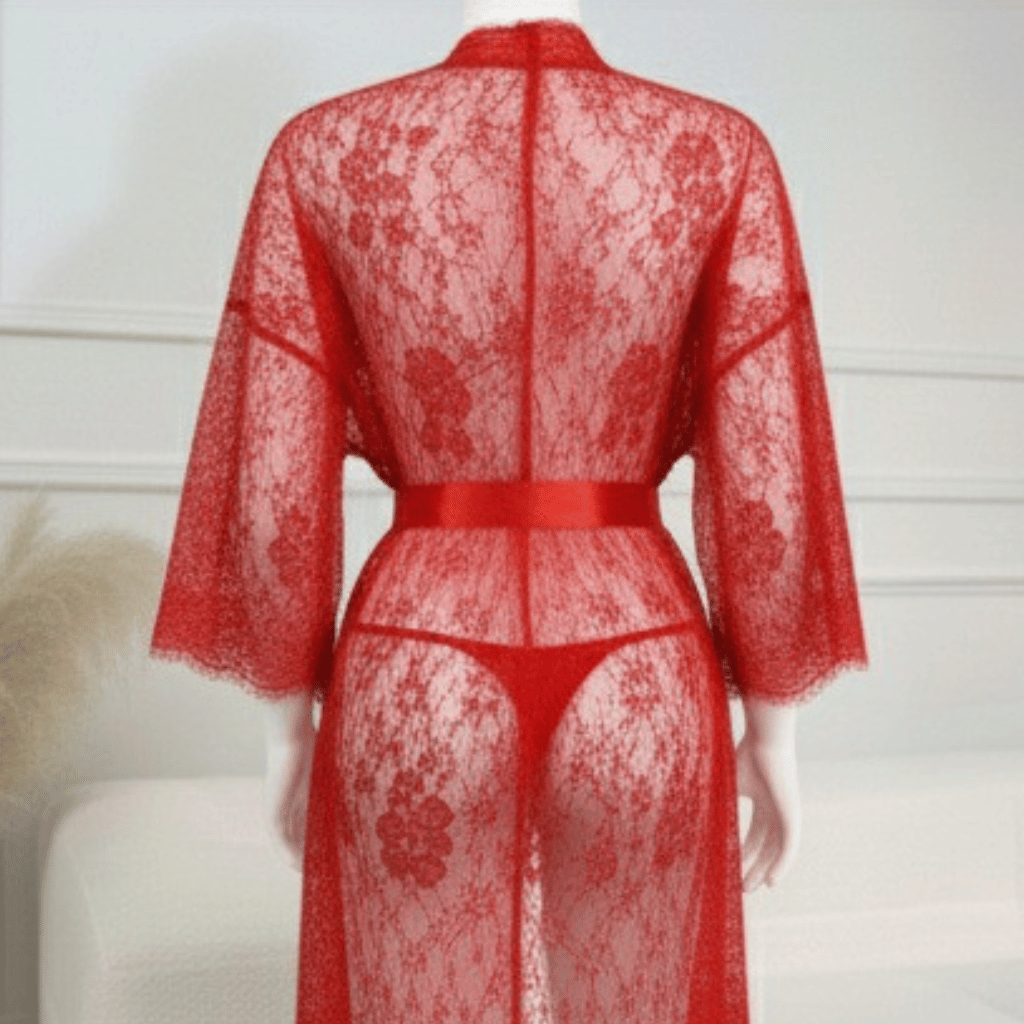 3 Piece Net Gown Set with Bra & Panty | Soft Lace Robe Lingerie | Free Size