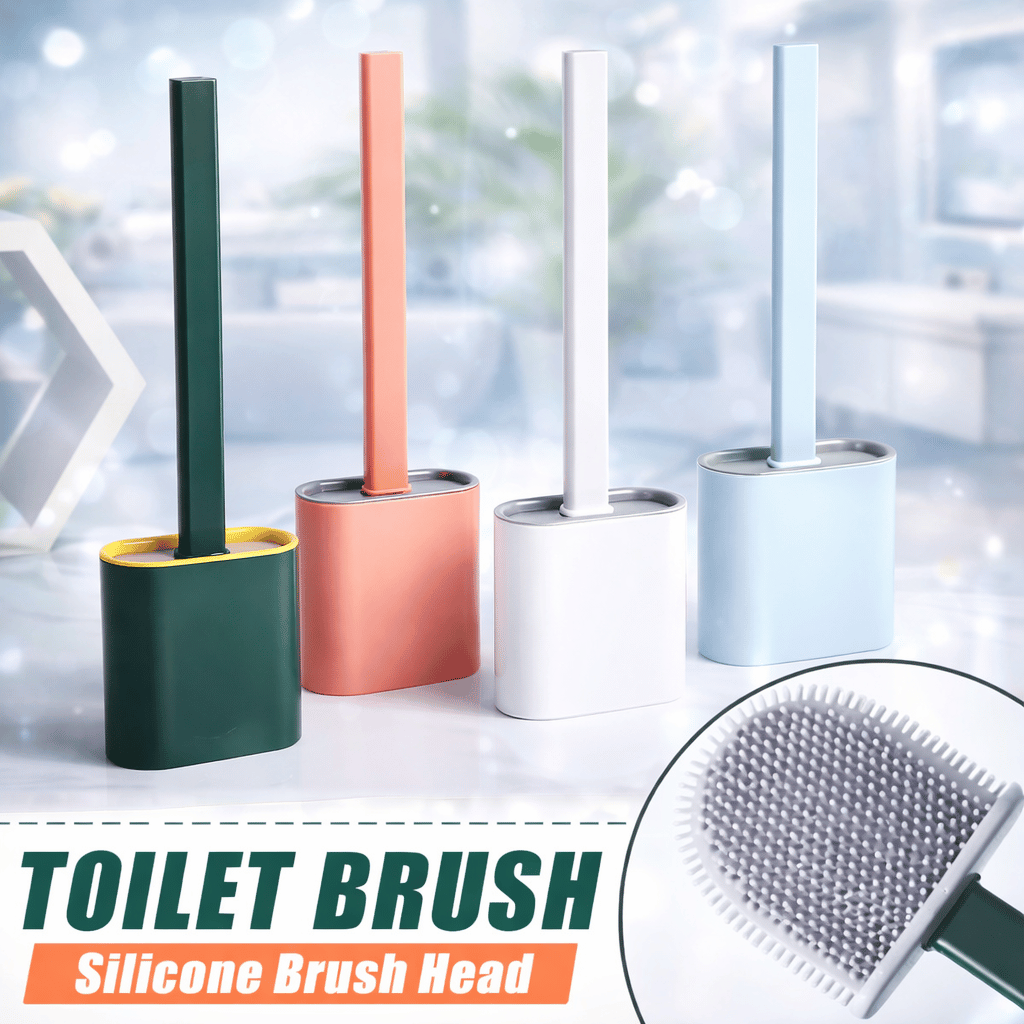Silicone Toilet Brush with Quick Drying Holder (Random Color)