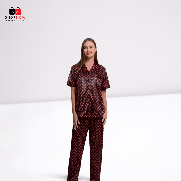 Silk Sleepwear Trouser Shirt Polka Piece