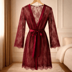 Single Pcs Womens Net Transparent Sheer Lace Robe Gown Long Sleeve Nightwear Free-Size