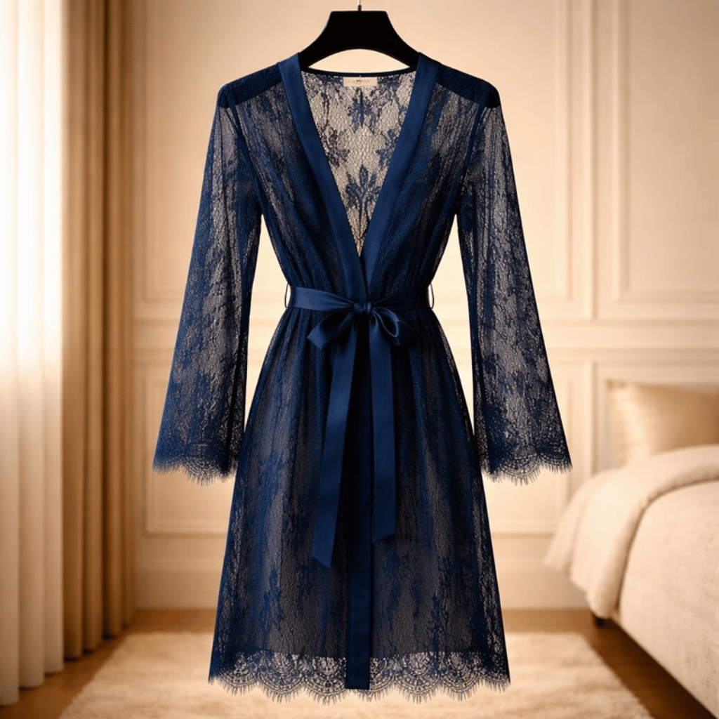 Single Pcs Womens Net Transparent Sheer Lace Robe Gown Long Sleeve Nightwear Free-Size