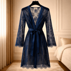 Single Pcs Womens Net Transparent Sheer Lace Robe Gown Long Sleeve Nightwear Free-Size