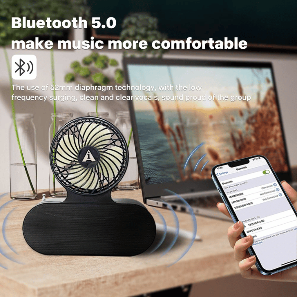 Solar Fan Bluetooth Speaker Wireless Outdoor Portable With Blowing Flashlight