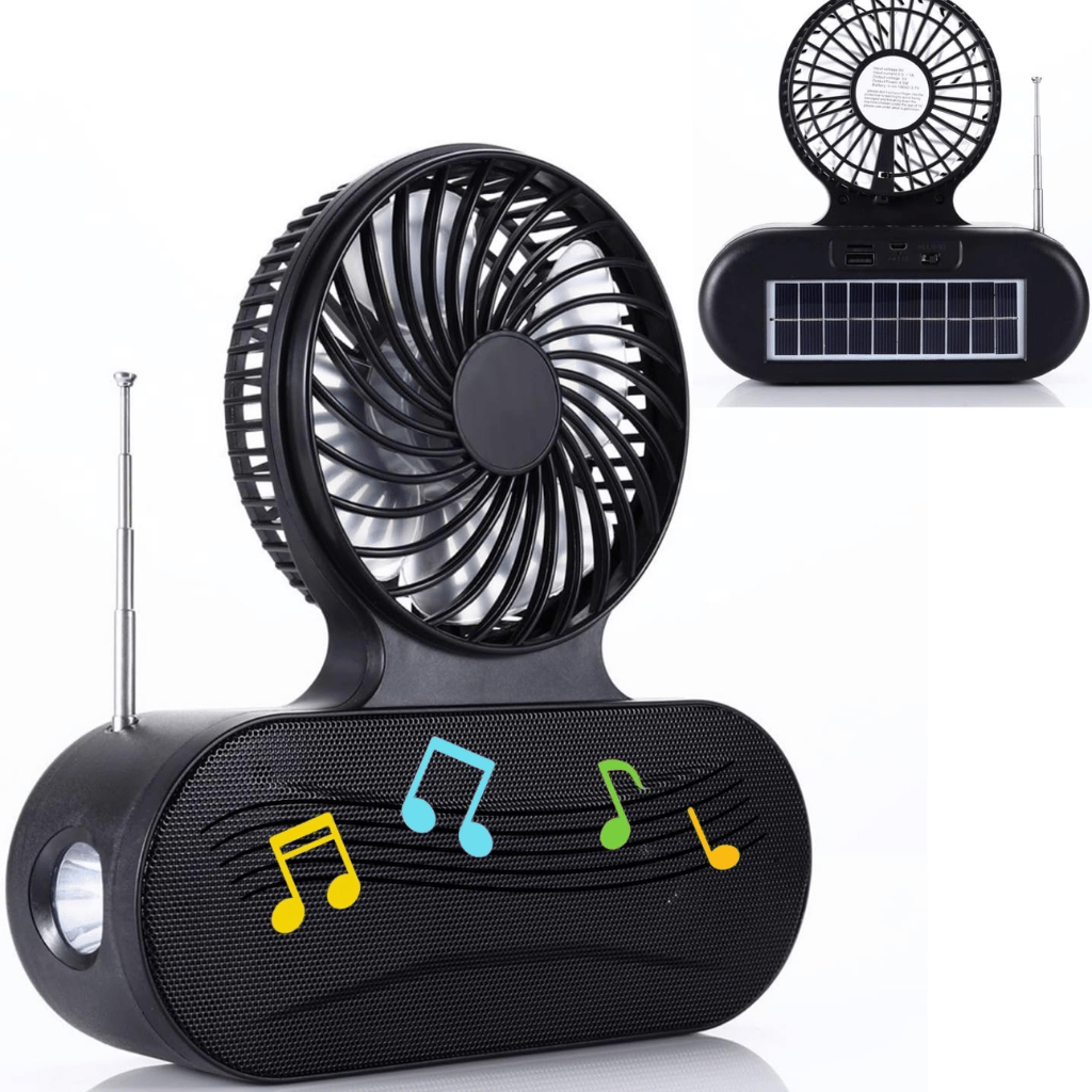 Solar Fan Bluetooth Speaker Wireless Outdoor Portable With Blowing Flashlight