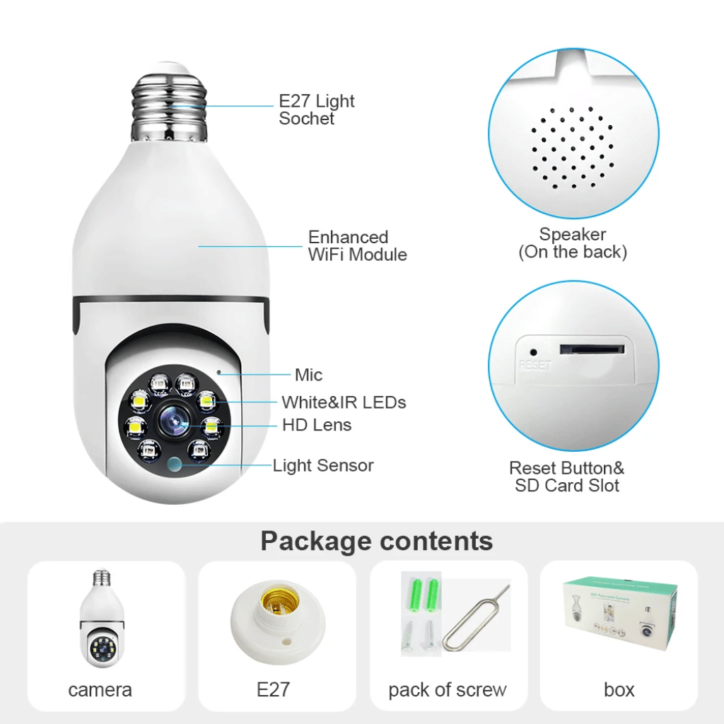 Speed-X Bulb Camera 1080p Wifi 360 Degree Panoramic Night Vision