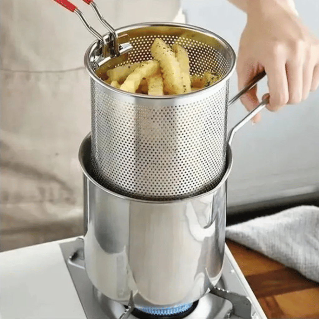 Stainless Steel Deep Fryer Pot with Strainer Pan (1200ML Capacity)