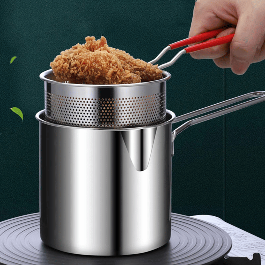 Stainless Steel Deep Fryer Pot with Strainer Pan (1200ML Capacity)