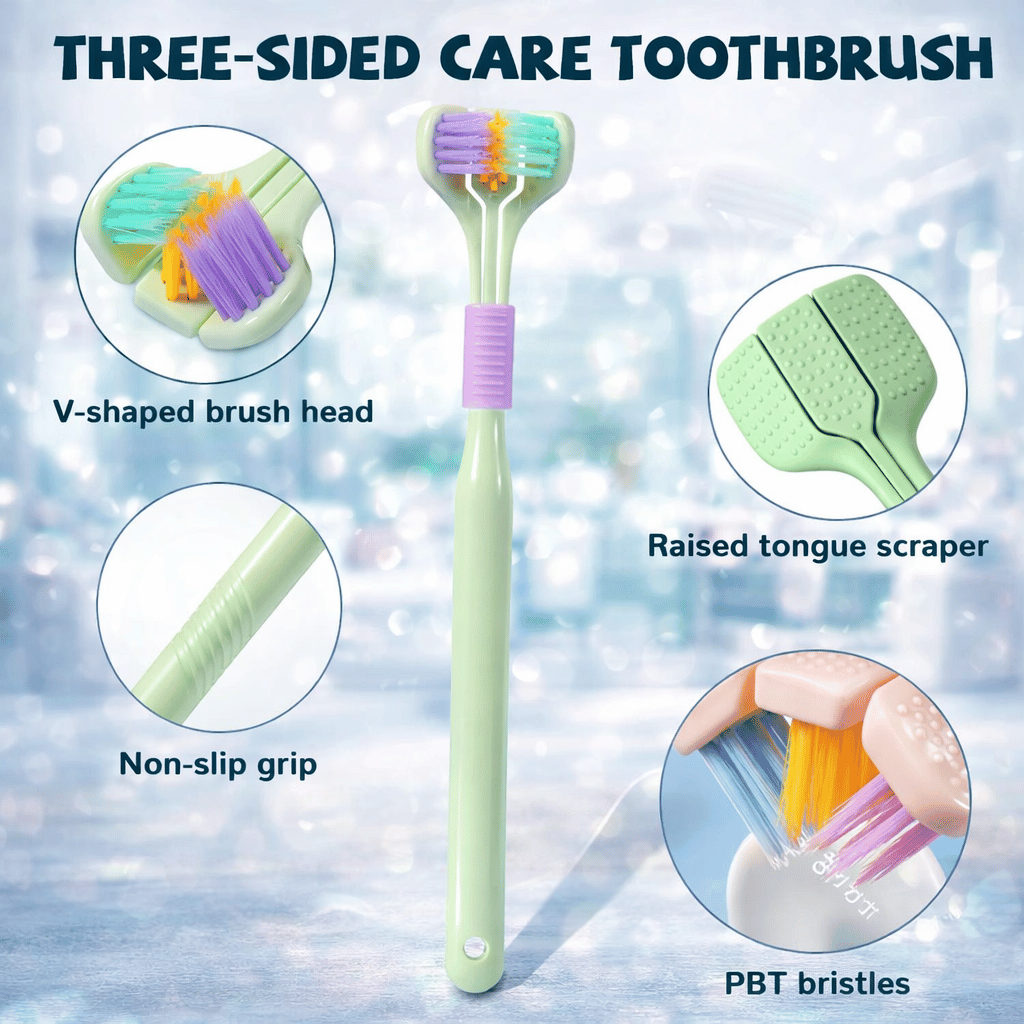 Three-Sided Ultra Soft Bristle Toothbrush – Gentle Oral Care Safety Teeth Cleaning Brush | Pack of 2