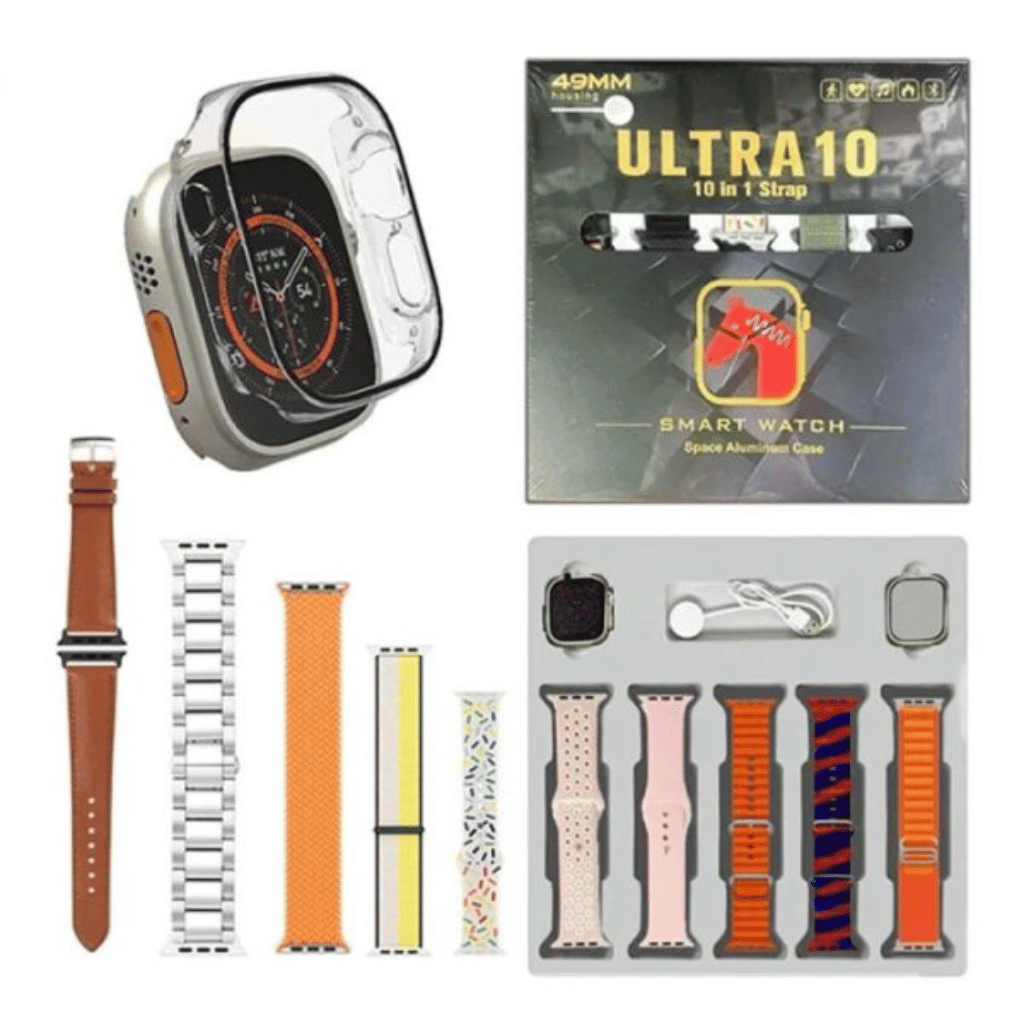 Ultra 10 Smart Watch | 10 in 1 Straps+Jelly Case | BT Calling | Super HD Display 49mm (Random Color)
