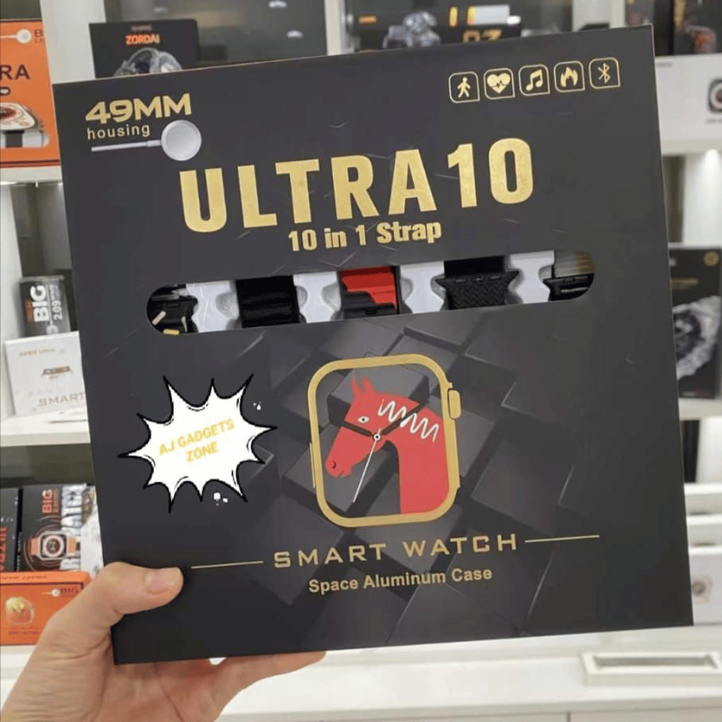 Ultra 10 Smart Watch | 10 in 1 Straps+Jelly Case | BT Calling | Super HD Display 49mm (Random Color)