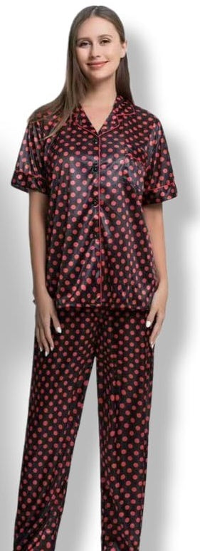 Silk Sleepwear Trouser Shirt Polka Dot Tow Piece