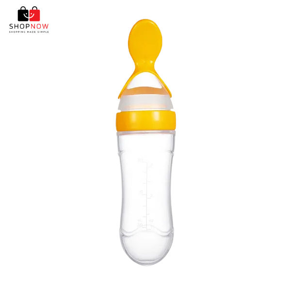 baby silicone squeeze feeding bottle with spoon