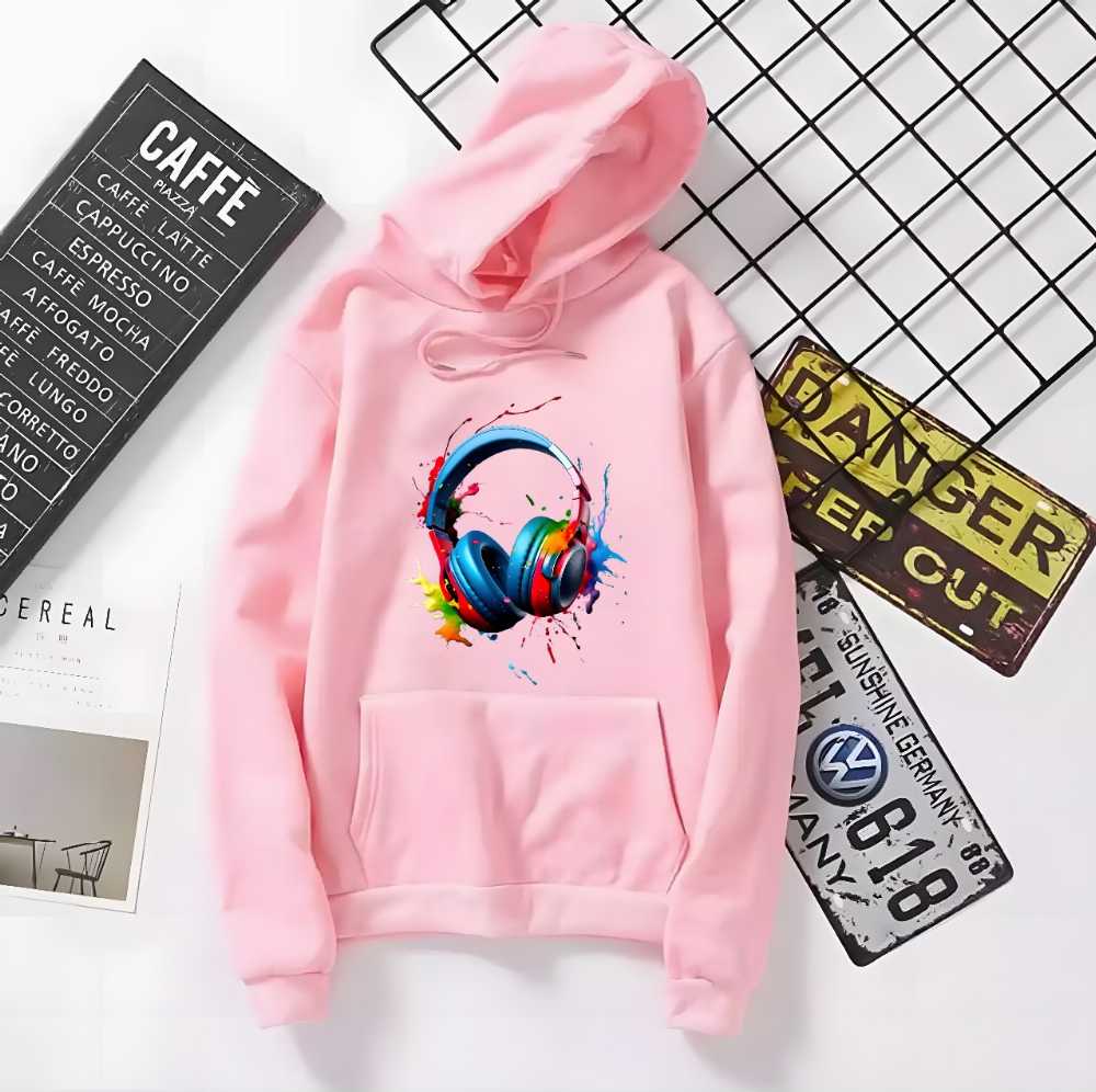 Headphone Print Cotton Hoodie for Men and Women Winter Wear