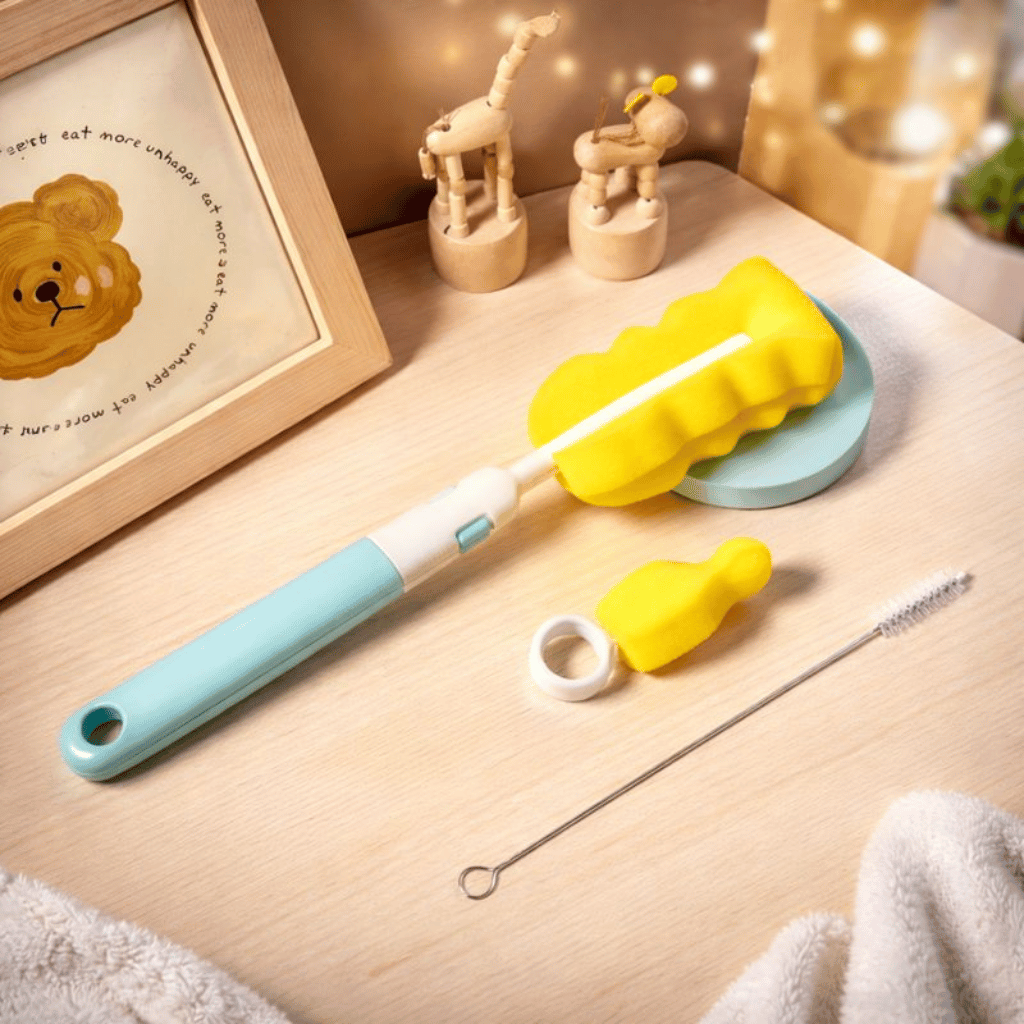 (pack of 3 )Baby Bottle and Teath Brush Set Bottle, Sponge, Straw, and Pacifier (Random Color