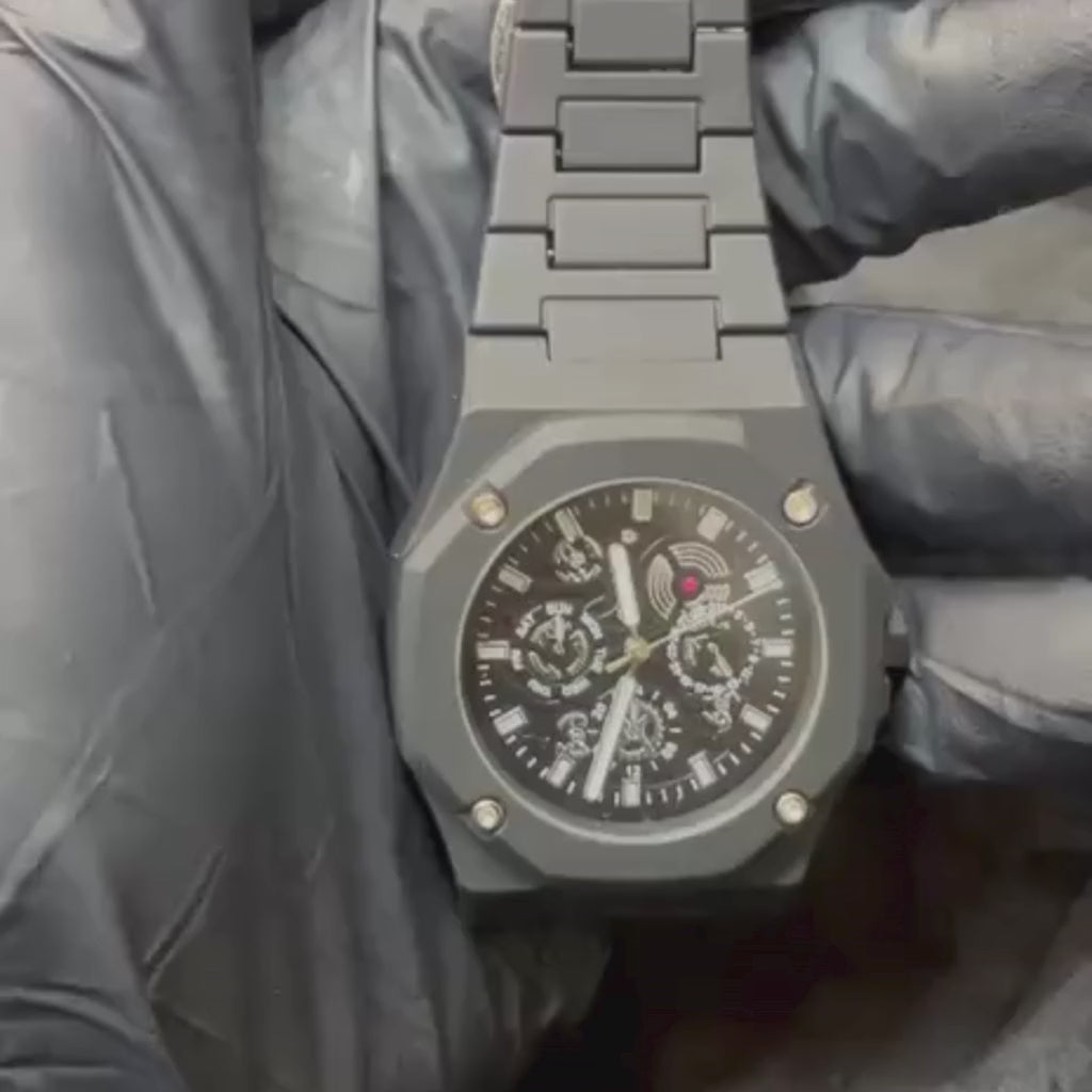 Premium Black Waterproof Men’s Watch – Luxury Multi-Dial Design (With Box)