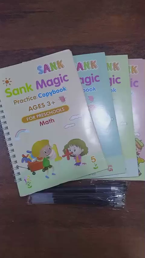 Sank Magic Practice Copybook Set – 4 Books + 10 Refills with Pen for Kids