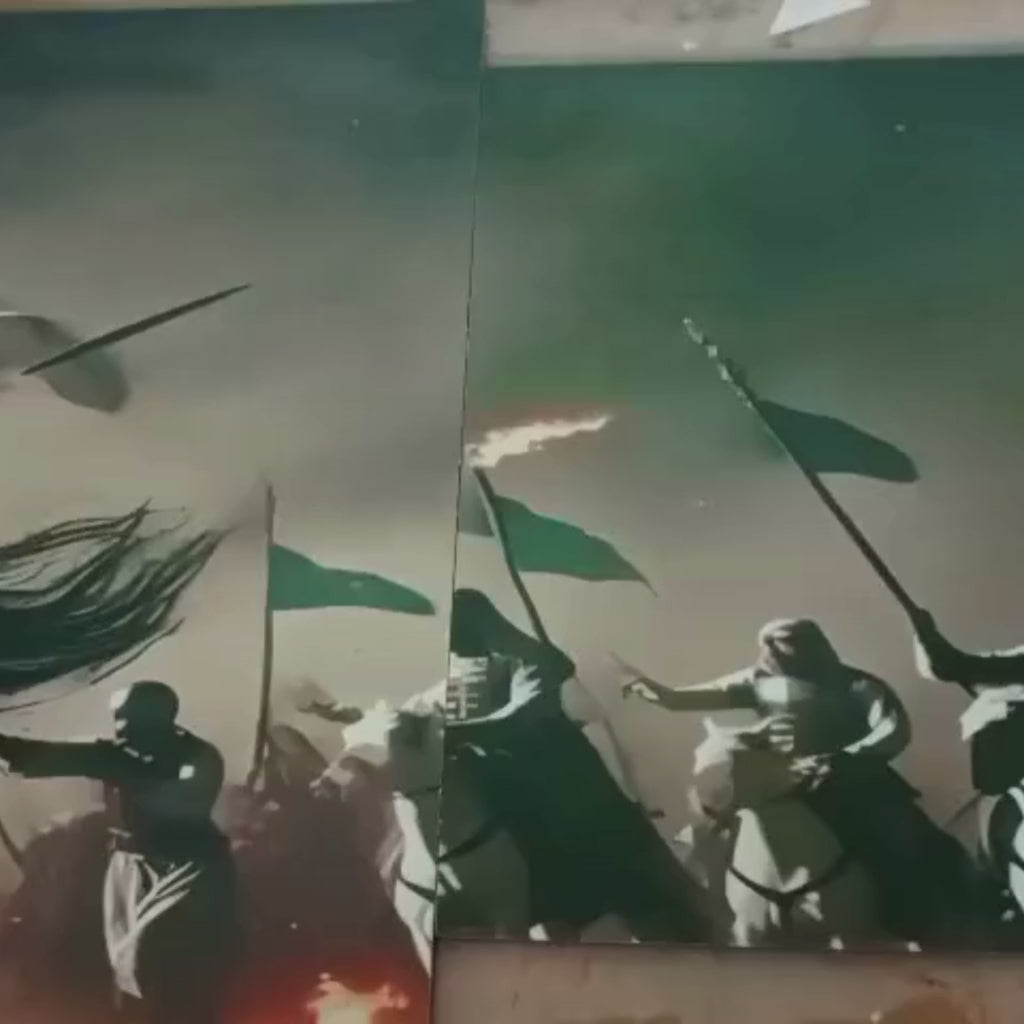 Set of 5 Panels Islamic Warrior Canvas Wall Art Wooden Sticky Tile Frames with Double Tape (Size 16x40 inches)