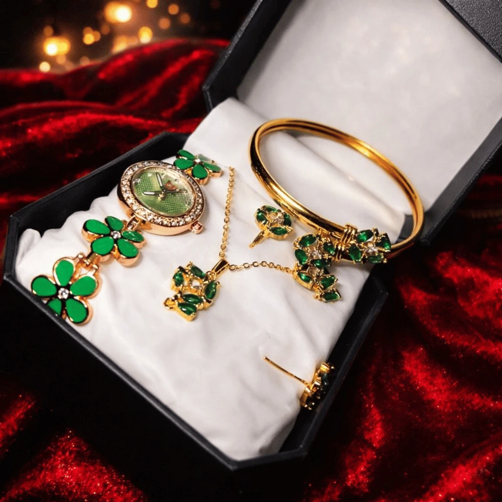 Ladies Jewellery Set And Bangle With Women Watch Elegant Stylish Durable Quality (With Box)