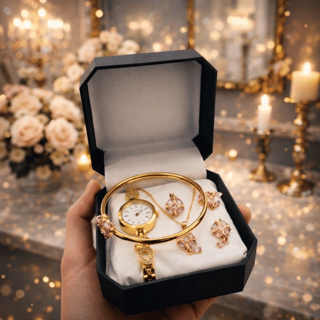 Ladies Watch With Jewellery Set & Bangle Elegant Stylish Durable Quality Timeless Design (With Box)