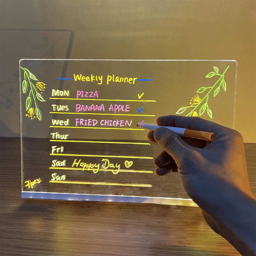 LED Light-Up Writing Board for Kids (12×8 cm) | Acrylic Message Pad with Stand