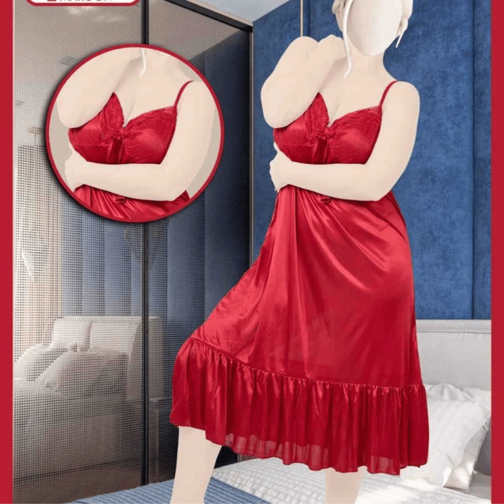 1 Pcs Women's Satin Lace Imported Nighty | Two Hearts Nightwear