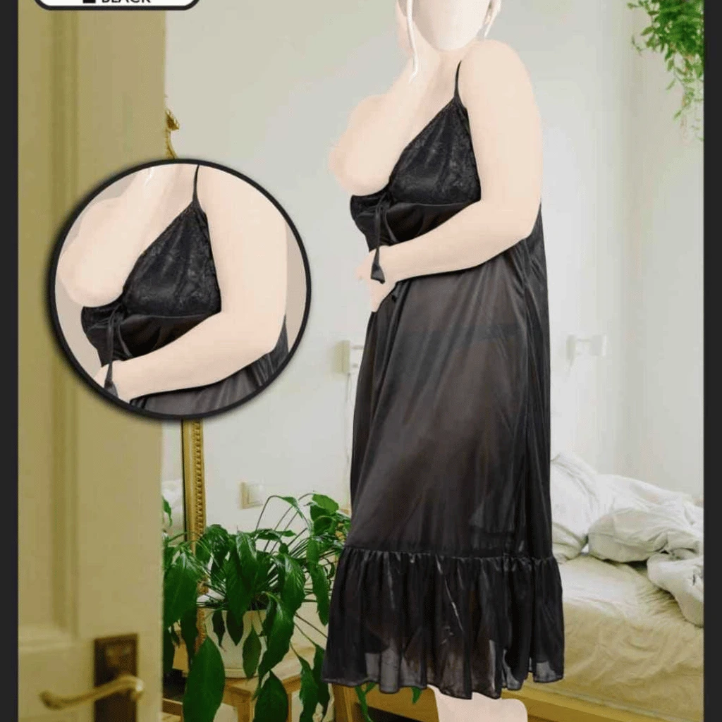 1 Pcs Women's Satin Lace Imported Nighty | Two Hearts Nightwear