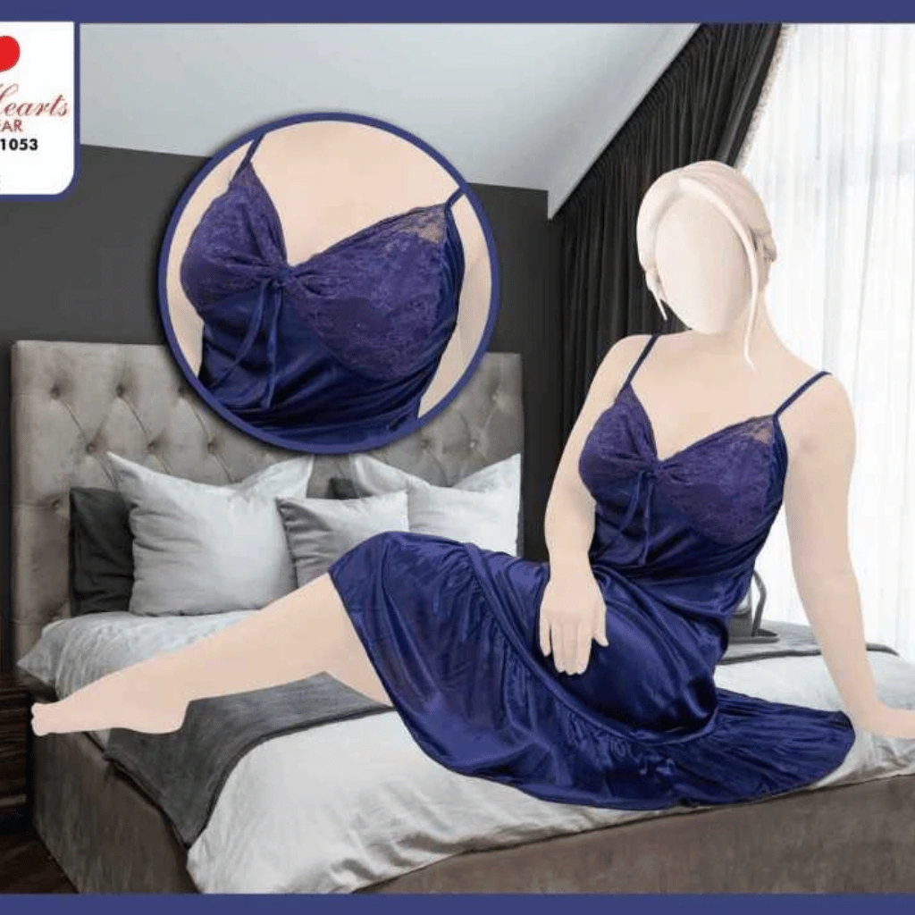 1 Pcs Women's Satin Lace Imported Nighty | Two Hearts Nightwear