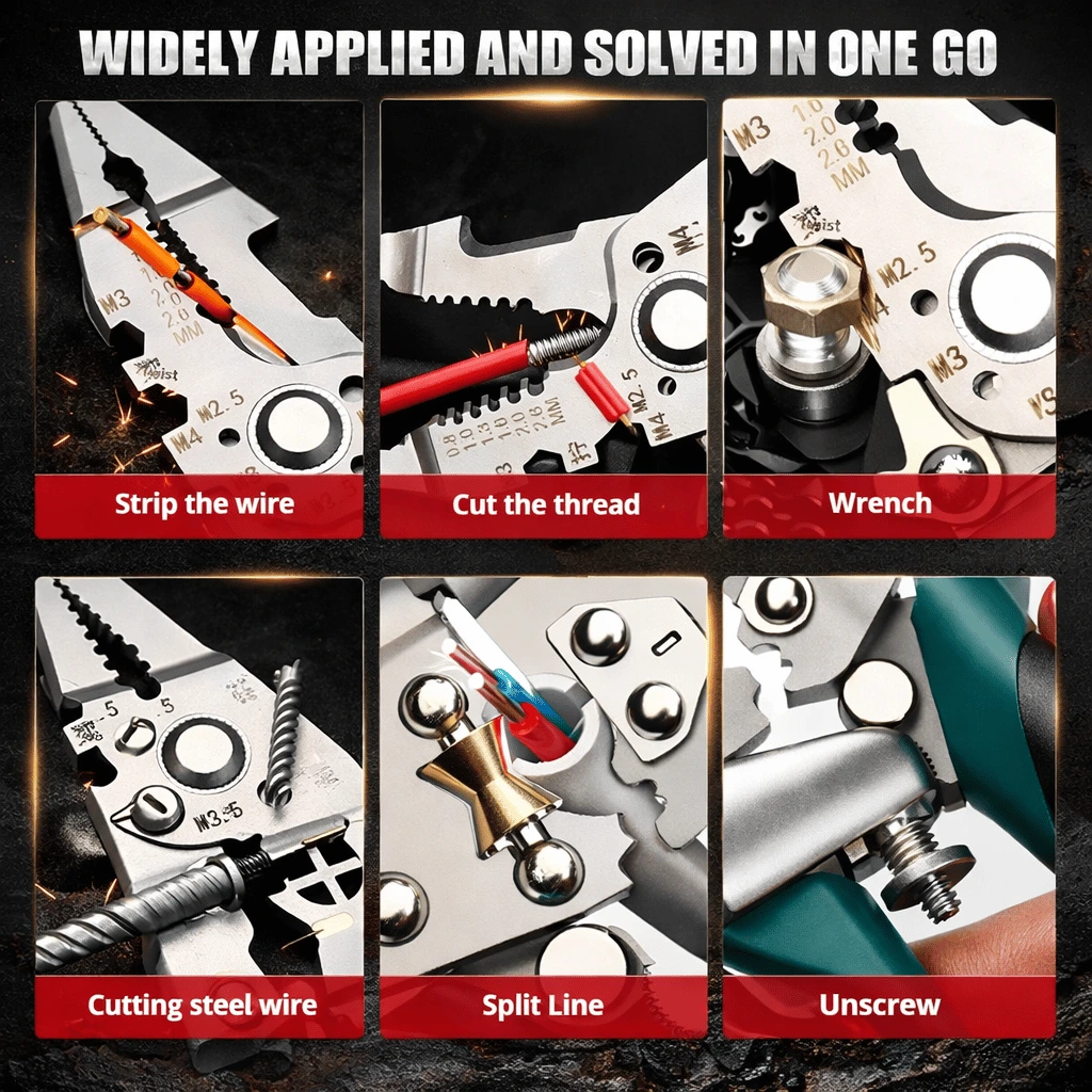 16 In 1 Foldable Wire Stripping Pliers Multi-Function Electrician Crimping Stripper Wire Foldable Cutting Stripping Tool