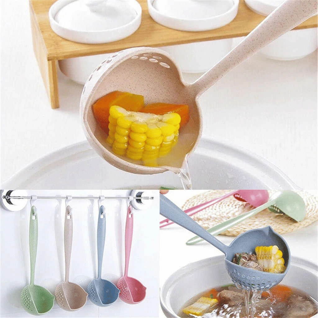 2 in 1 Plastic Draining Colander Soup Spoon (Multicolor)