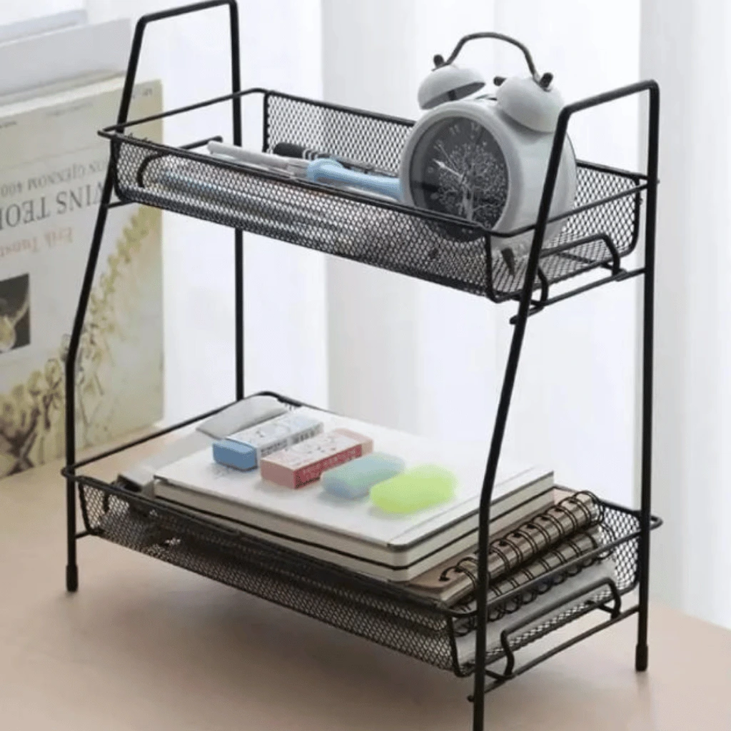 2 Tier Spice Rack Vegetable Stand Folding Metal Spice Rack