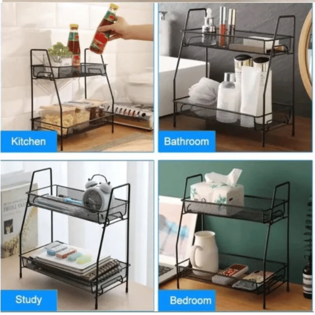 2 Tier Spice Rack Vegetable Stand Folding Metal Spice Rack