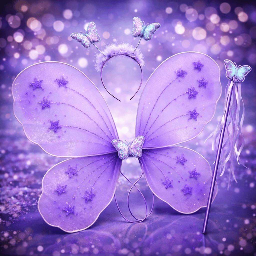 3 Pcs Set Kids Baby Fairy Wings Fashion Butterfly Wings Dress Up Party (Random Color)