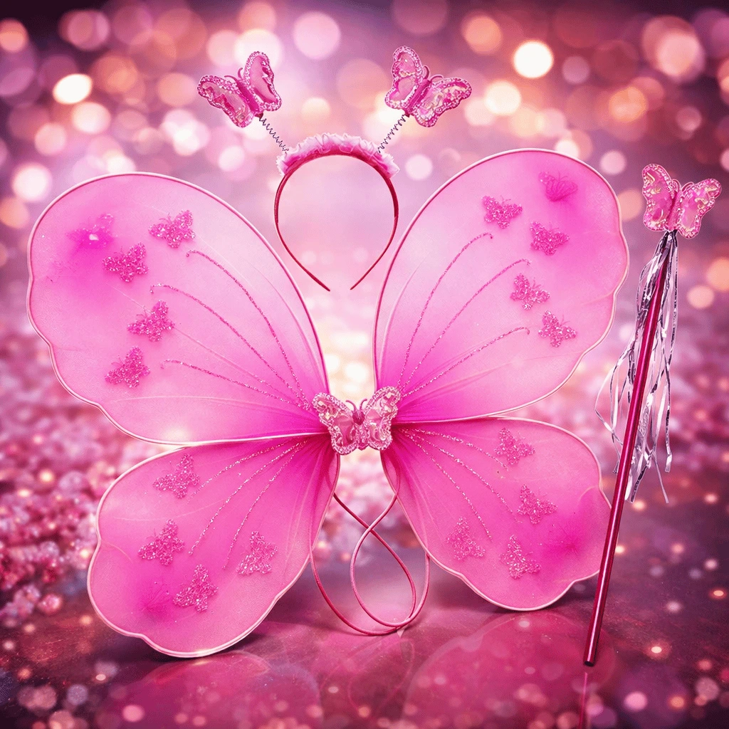 3 Pcs Set Kids Baby Fairy Wings Fashion Butterfly Wings Dress Up Party (Random Color)
