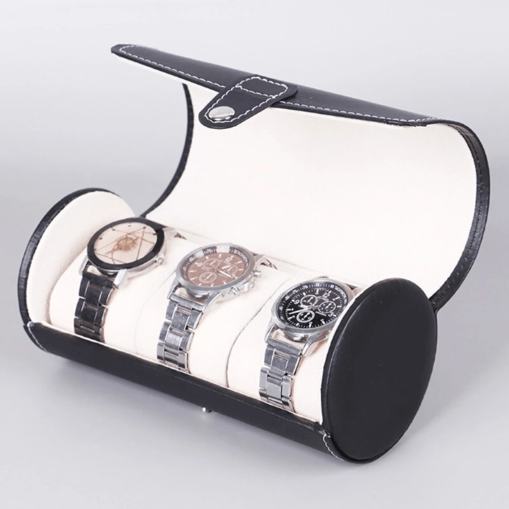 3 Slot Wristwatch Bracelet Organizer Travel Pouch Portable PU Watch Display ( Random Color)