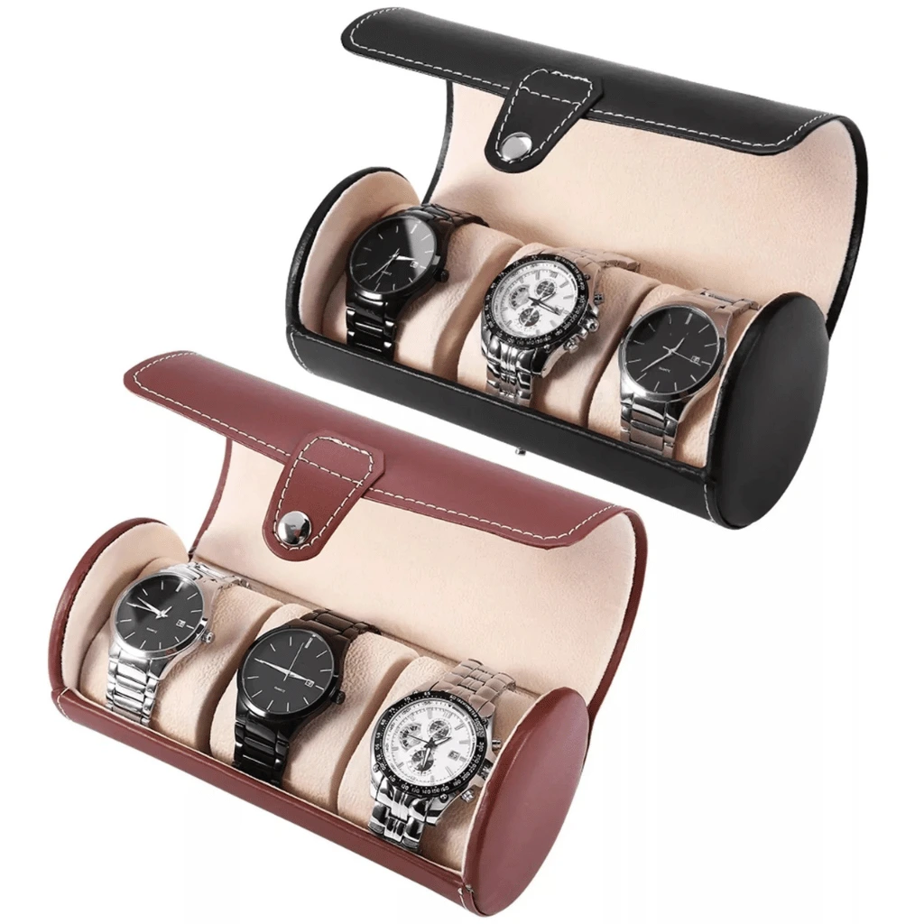 3 Slot Wristwatch Bracelet Organizer Travel Pouch Portable PU Watch Display ( Random Color)
