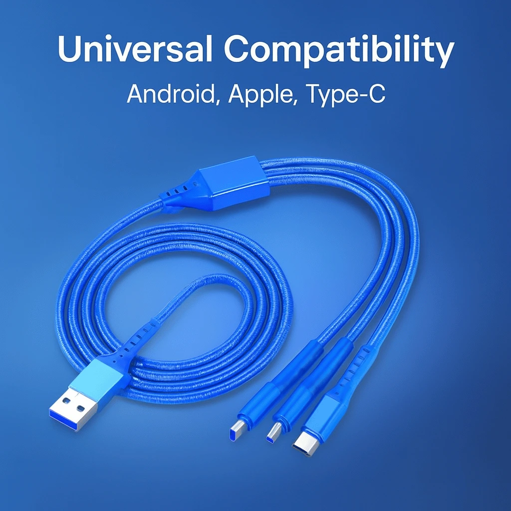 3-in-1 Metal Fast Charging Cable – Micro USB, Type-C & iPhone (Random color)