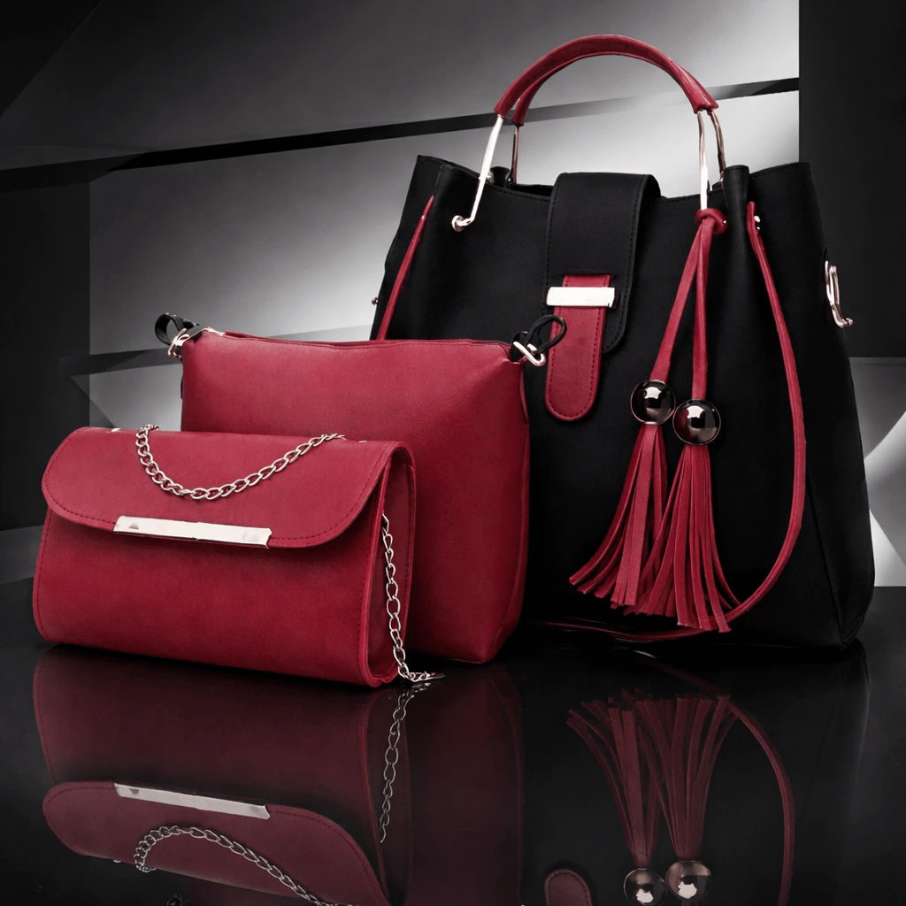 3-Piece Women’s Handbag Set – Stylish Tote Bag with Shoulder Pouch & Chain Clutch (Randam Color)